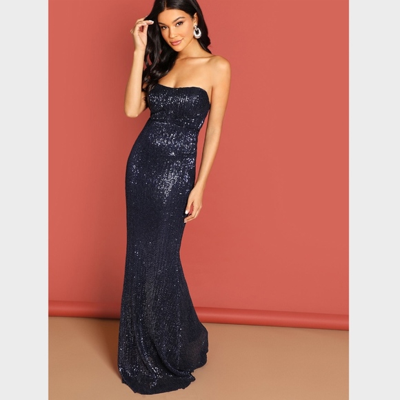 Rouge! Dresses & Skirts - Navy Sequin Strapless Gown Long Dress Bodycon